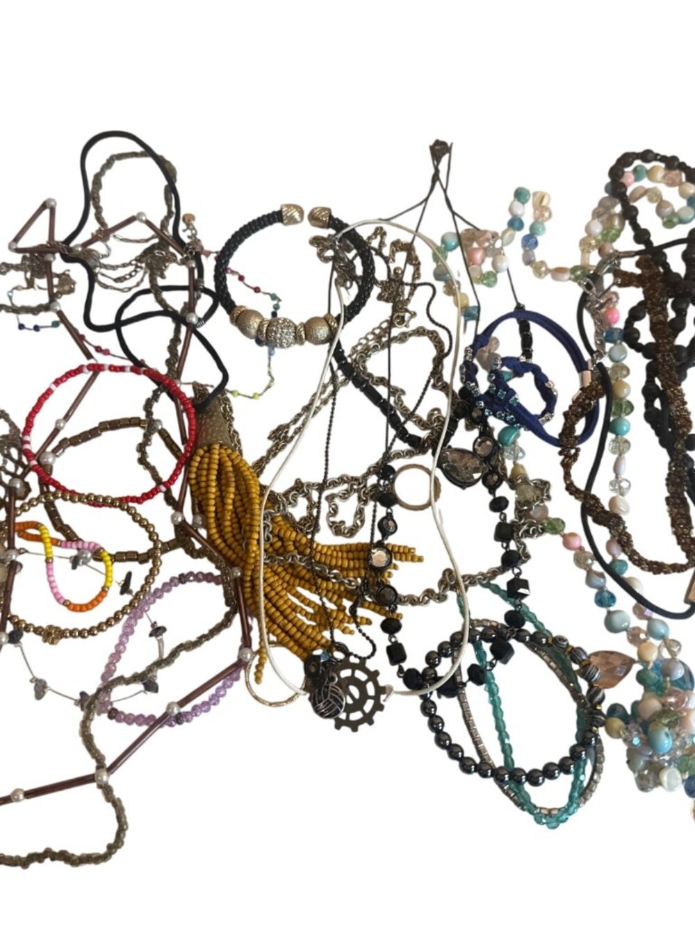 Mixed Lot Of Costume Jewelry Necklaces Bracelets Wearable Beaded & Chains